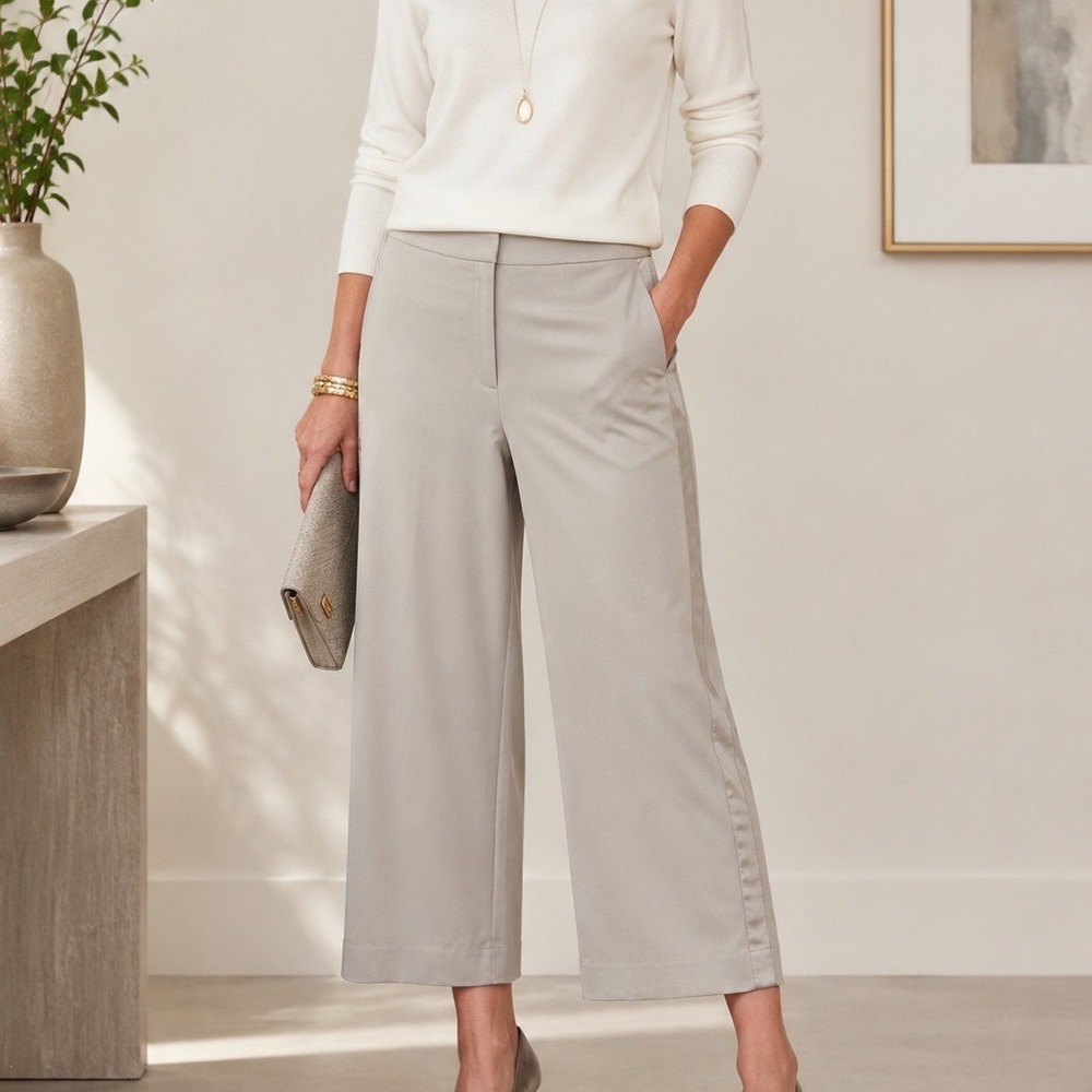 St John Cropped Wide Leg Trouser Women 14 Gray Career Quiet Luxury Wide Leg Pant